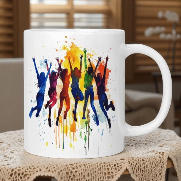 1pc Modern Dance Party Mug 11oz 15oz Ceramic Coffee Cup with Color Splash Dance Design Blue Purple Pink Orange Green Yellow Red Black White Gray Teal