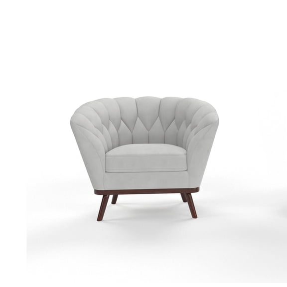 1pc Modern Elegance Upholstered Barrel Accent Chair Sleek Barrel-Shaped Design Curved Edges Channel-Tufted Detailing Soft Velvet-Like Texture Light Grey