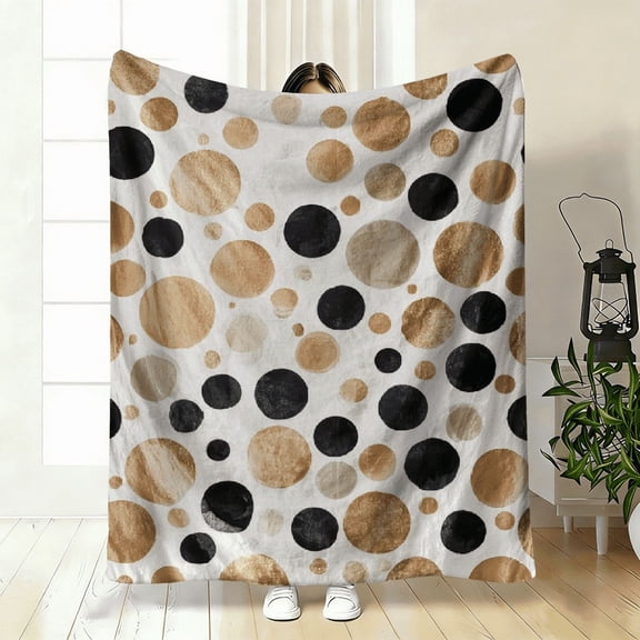 1pc Modern Geometric Flannel Blanket - Black Beige Gradient Bedspread, Soft Breathable, Flannel Comforter for All-Season Use, Machine Washable Bed Cover for s