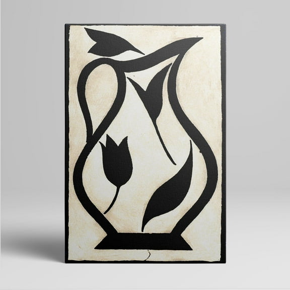 1pc Modern Minimalist Black and White Pitcher with Flower and Leaves Pattern Framed Decor room hanging Wall Picture Decor for Home Gifts, living room, bathroom, bedroom, kitchen wall art decor canvas