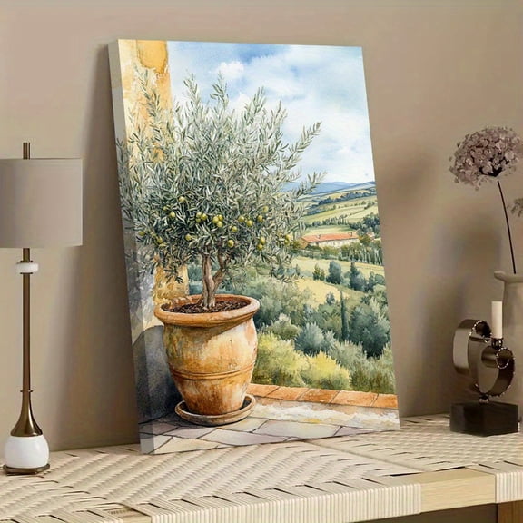 1pc Modern Minimalist Olive Tree Wall Art Suitable for / - Vertical Framed Canvas Poster with Wrap-Around Frame, Spring Summer Decor, Wall Hanging Print for Living Room, Bedroom, - Ideal Gift