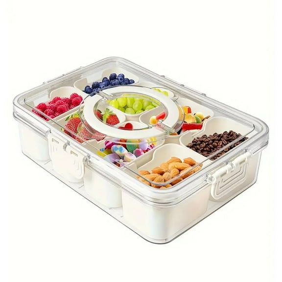 Asnews Divided Serving Tray with Lid and Handle, Snackle Box Charcuterie Container for Portable Snack Platters