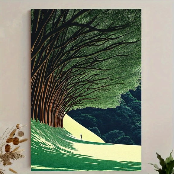 1pc Modern Wood Framed Forest Scenery Wall Art - Wrapped Canvas Wood Frame, & Calming Forest Pathways, Ready-to-Hang -Themed Picture for, Office, - Perfect Mother's Day Gift (1 Panel), 2D Flat