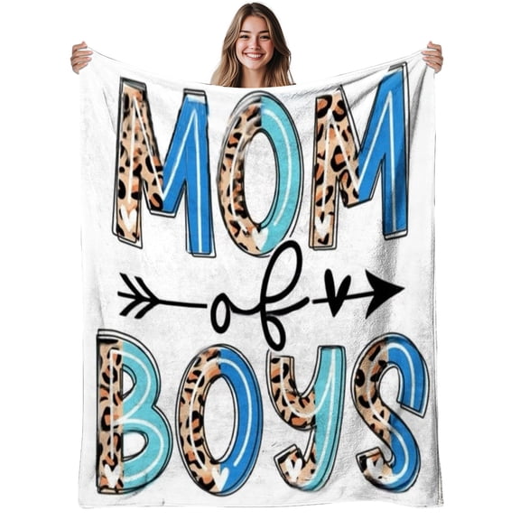 1pc Mom of Boys Flannel Blanket - Soft Warm -Themed Bedspread with Leopard & Blue Letter M for all-Season Sofa Bed Office Use, 280GSM Cozy Christmas Gift for Mothers of Boys (Machine Washable)