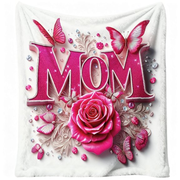 1pc Mom, Flannel Blanket, Camping Blanket, Nap Blanket, Outdoor Camping, Soft, Rose Butterfly Print, for Home, Travel, Couch, All-Season, Birthday