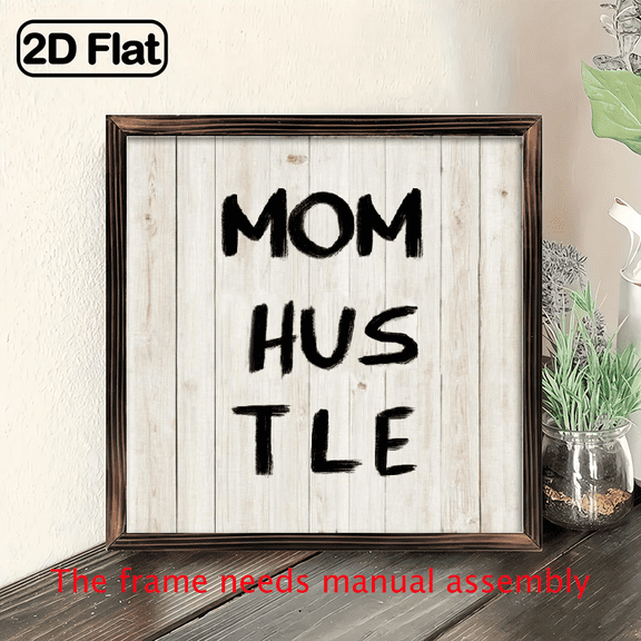 Mom Hus Tle Inspirational Wood Sign, 8x8 Inches - Rustic Religious Home Decor with Heartfelt Message, Perfect Gift for Family Friends, Motivational Tabletop Art, Religious Wall Art