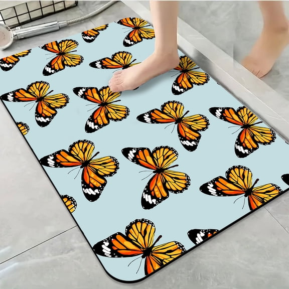 1pc Monarch Butterflies Bathroom Rug Bathroom Decor and Accessories- Durable,Anti Slip,And Quick Drying,Suitable For Indoor/outdoor Use - Perfect For Bathrooms,Bedrooms,Kitchens