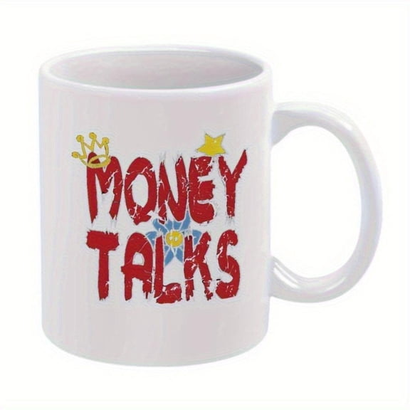 1pc Money Talks Coffee Mug 11oz Ceramic Cup with Bold Red Lettering Colorful Handprints Christmas New Year Home Office All Season Hot Cold Drinks Coffee Cup Seasonal Drinkware Play