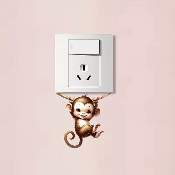 1pc Monkey Swing Switch Sticker - Fun Removable Self-Adhesive Wall Decal for Kids' Rooms