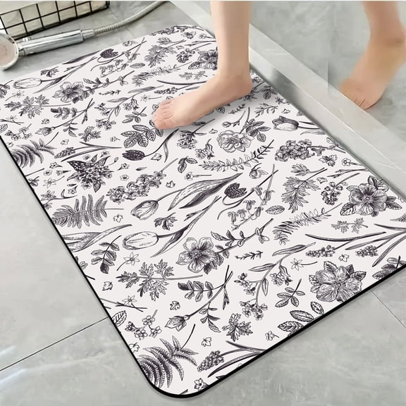 1pc Monochrome Floral Bathroom Rug Bathroom Decor and Accessories- Durable,Anti Slip,And Quick Drying,Suitable For Indoor/outdoor Use - Perfect For Bathrooms,Bedrooms,Kitchens