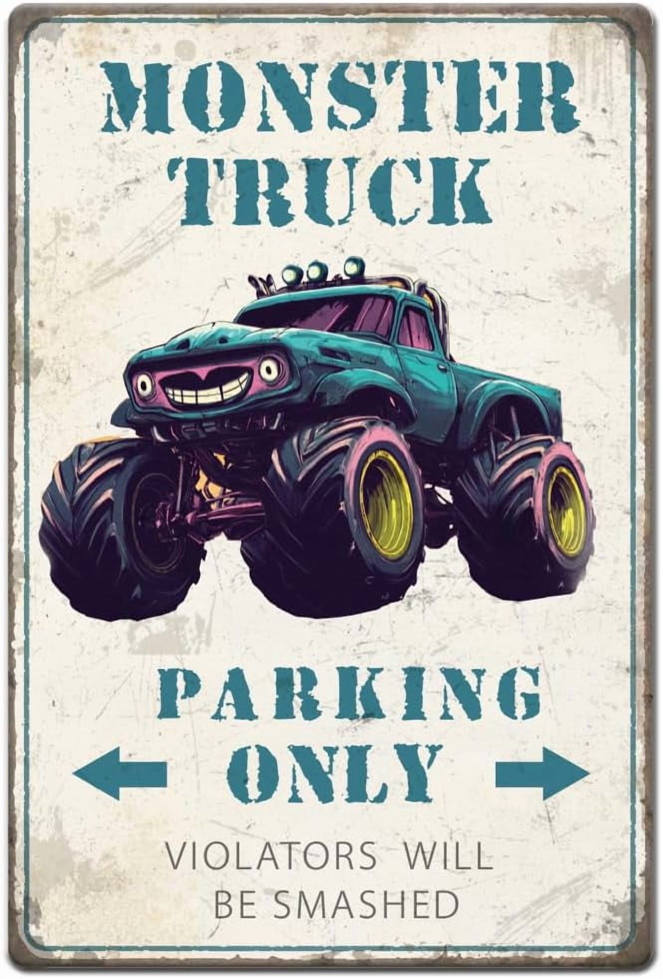1pc Monster Truck Parking Only Sign 11.81x7.87 Inches Vintage