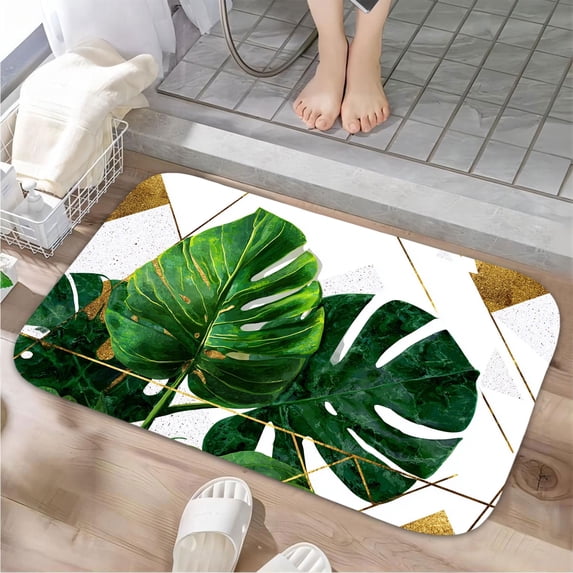 1pc Monstera Leaves Pattern Absorbent Non-Slip Bathroom Thickened Flannel Rug Decor,Soft,Quick Drying,Suitable For Indoor/outdoor Use,Bathrooms,Bedrooms,Kitchens,Terrace,Laundry Rooms,16"x24"