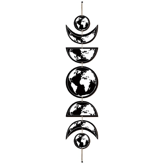 1pc Moon Phase Wood Hanging Wall Decorations with Cotton Thread Tassels for Home Wall Decorations Globe 790mm