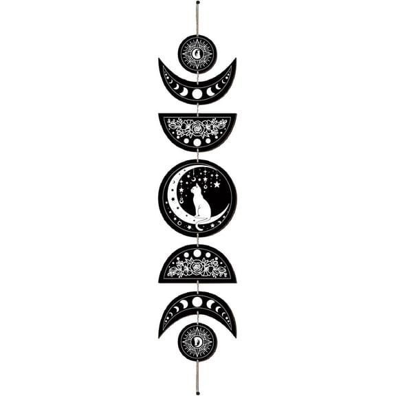 1pc Moon ase Wood Hanging Wall Decorations with Cotton Thread Tassels for Home Wall Decorations Cat Shape 790mm