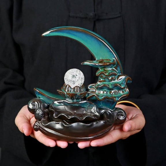 1pc Moonlight Lotus Pond Ceramic Waterfall Backflow Incense Burner, Zen Home Decor (Without Incense)