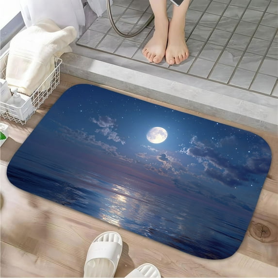 1pc Moonlit Sea Absorbent Non-Slip Bathroom Thickened Flannel Rug Decor,Soft,Quick Drying,Suitable For Indoor/outdoor Use,Bathrooms,Bedrooms,Kitchens,Terrace,Laundry Rooms,16"x24"