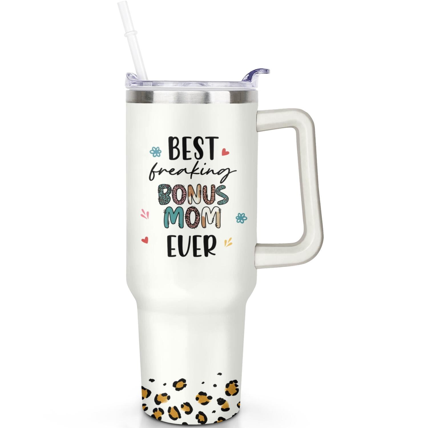 1pc Mother 40oz Tumbler with Straw & Handle - Insulated Stainless Steel Cup | Holiday Gift for Man Women (Christmas, Valentine's, Birthday)