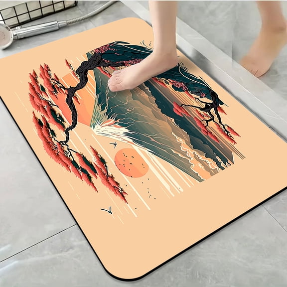1pc Mount Fuji Landscape Bathroom Rug Bathroom Decor and Accessories- Durable,Anti Slip,And Quick Drying,Suitable For Indoor/outdoor Use - Perfect For Bathrooms,Bedrooms,Kitchens