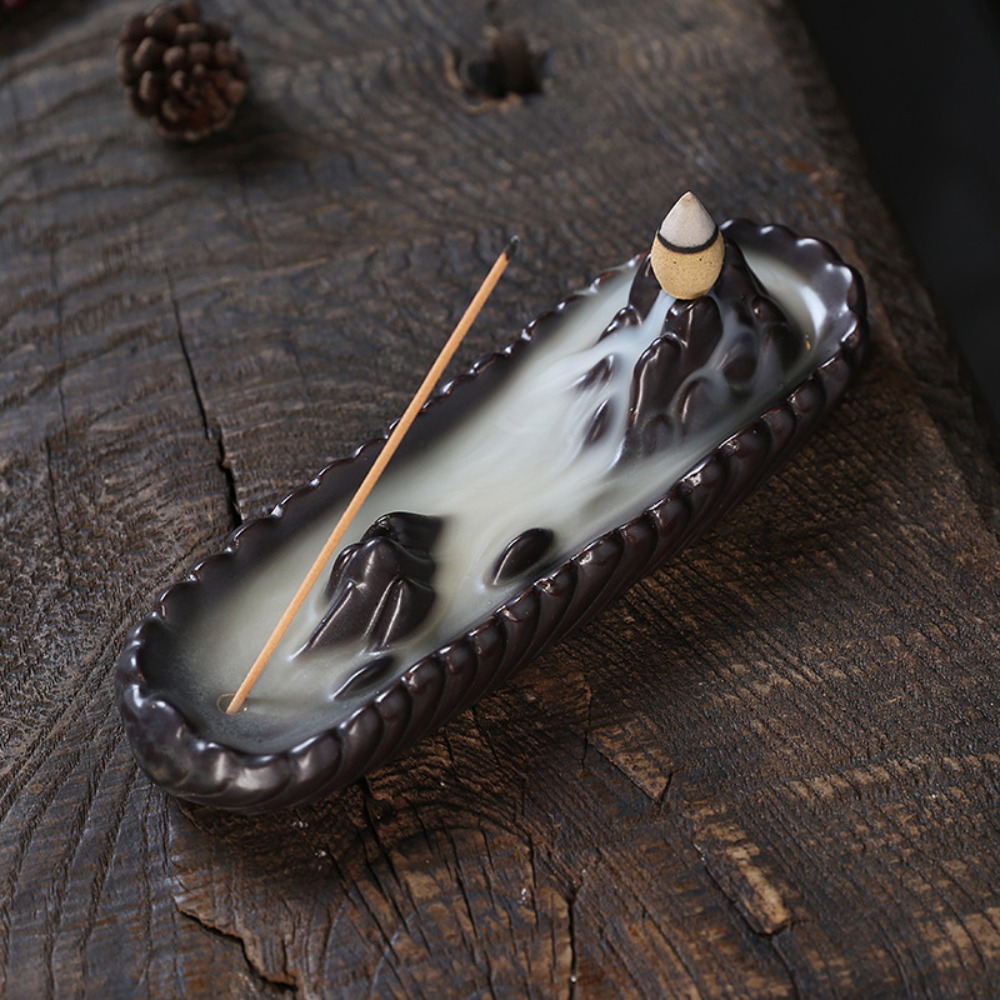 1pc Mountain Backflow Incense Burner, Purple Clay Censer for Zen Yoga Home Decor (Without Incense)