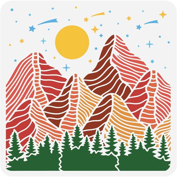 Mountain Drawing Painting Stencils Templates Tree Moon Reusable Painting Stencils for Painting on Wood Canvas Paper Fabric Floor Wall and Tile 12x12"