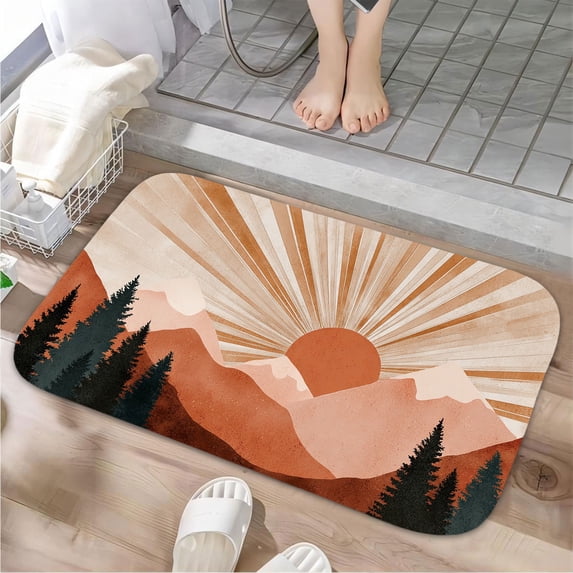 1pc Mountain Landscape Absorbent Non-Slip Bathroom Thickened Flannel Rug Decor,Soft,Quick Drying,Suitable For Indoor/outdoor Use,Bathrooms,Bedrooms,Kitchens,Terrace,Laundry Rooms,16"x24"