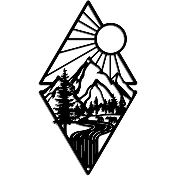 1pc Mountain Waterfall Wall Art Decor Nature Landscape Silhouette Sculpture Wall Art Mountain Forest Sun Wall Art Plaque Home Decor for Home Balcony Courtyard Living Room Indoor 11.8x11.2 Inch 1pc