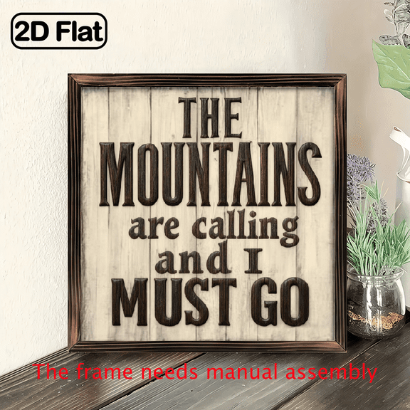 1pc The Mountains Are Calling And I Must Go 8x8 Inch Wood Inspirational Sign - Rustic Farmhouse Style Desktop Decor for Home, Office, Bedroom, Kitchen, Bar Restaurant, Wood Decor, Versatile Wall Art