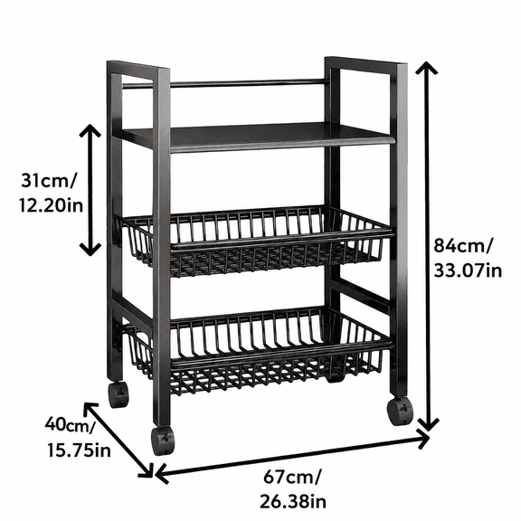 1pc Movable Storage Rack, Adjustable 3-Tier Kitchen Shelf, Metal Rack with Wire Basket and Wheels, Suitable forGarage, Pantry, Bath, Wardrobe, Cozy Home Gift, Multifunctional Storage Rack for New Hom