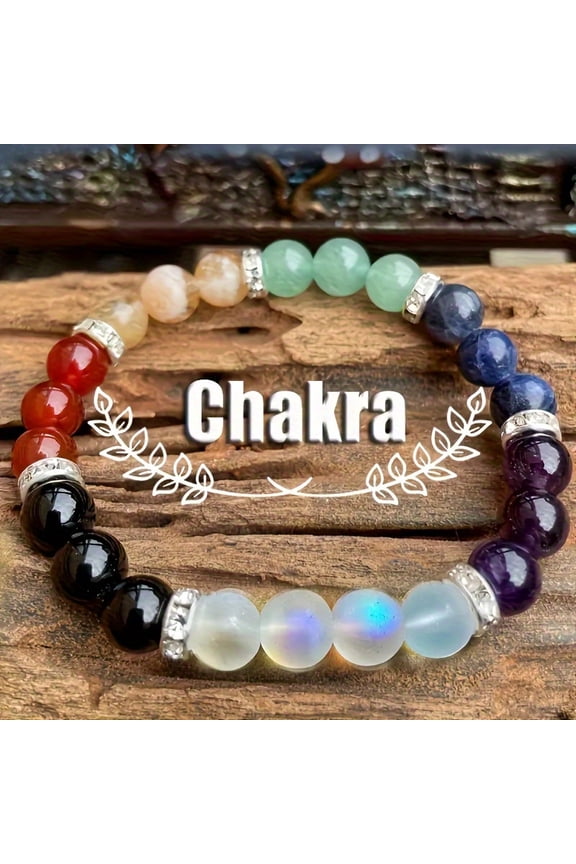 1pc Multi Color Natural Stone Bracelet, Colorful Bracelet For Men And Women, Jewelry Gift,Silver