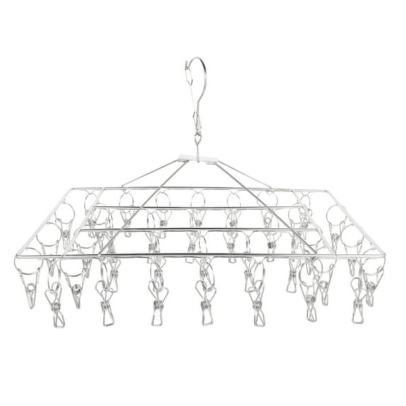 Sturdy Stainless Steel Clothes Hanger with Elastic Clips for Socks and Underwear Storage Silver