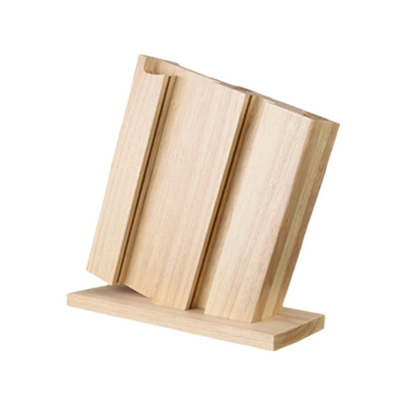 1pc Multi Slot Block Knife Holder, Wood, Natural Texture, Countertop Knife Organizer Rack, Butcher Block with Scissors-Slot, Easy Kitchen Knife Storage