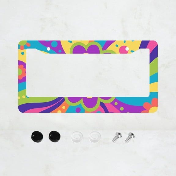 1pc Multicolor Cartoon Pattern 2 Hole License Plate Frame, Aluminium Material, 6x12 Inches, with Screw Set, Fun Car Decoration Gift, Retro Design, American Car License Plate Standard Universal Size