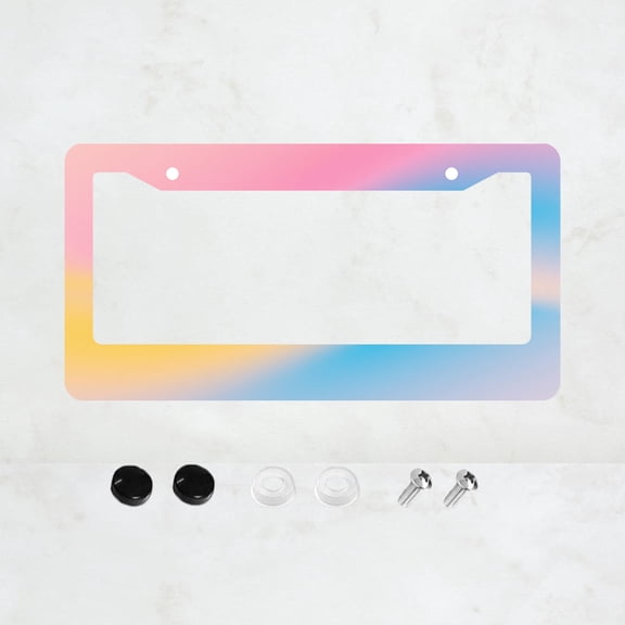 1pc Multicolor Gradient Aluminium 2 Hole License Plate Frame with Screw Set, 6x12 Inches, Fun Cartoon Pattern for Car Decoration and Gift, Retro Style Design, Fits American Standard License Plate Size