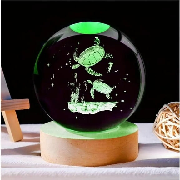 1pc Multicolor LED 3D Sea Turtle Crystal Ball Figurine - LED Lighted Wooden Base, Colorful Night Light, Home Bedroom Decor, Birthday Gift for Kids Children Turtle Lovers, Women, Men, Friends