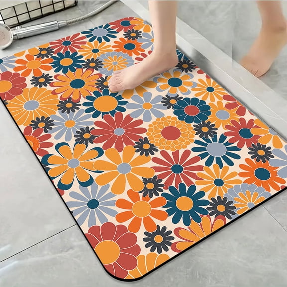 1pc Multicolored Flower Pattern Bathroom Rug Bathroom Decor and Accessories- Durable,Anti Slip,And Quick Drying,Suitable For Indoor/outdoor Use - Perfect For Bathrooms,Bedrooms,Kitchens