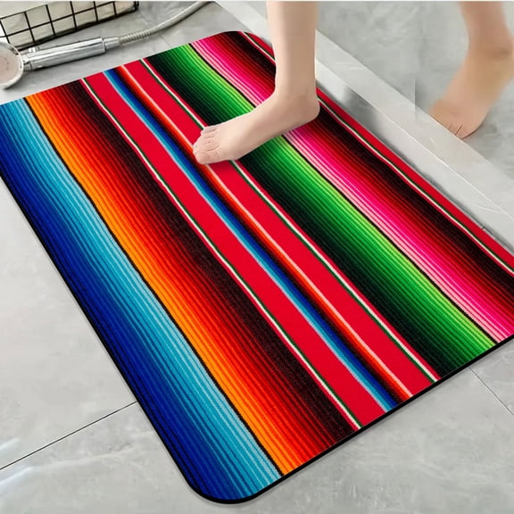 1pc Multicolored Striped Bathroom Rug Bathroom Decor and Accessories- Durable,Anti Slip,And Quick Drying,Suitable For Indoor/outdoor Use - Perfect For Bathrooms,Bedrooms,Kitchens,Terraces