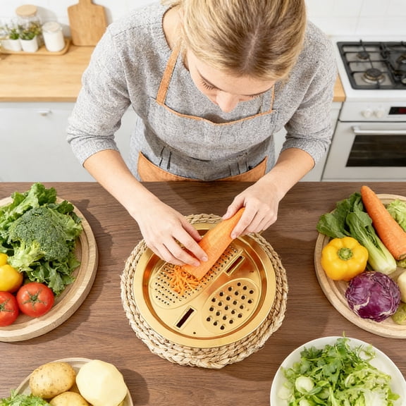 1pc Multifunctional Stainless Steel Basin, 2026 New Stainless Steel Shredding & Drainage Chopping Basin,5-in-1 Strainer and Drain Basket for Vegetables Fruits,Rice Rinser Food Graters (24cm)
