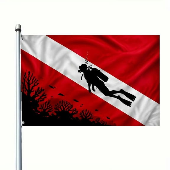 1pc Multiple Sizes, Vintage Diving Flag - an Outdoor Decoration Featuring a Red, White, and Black Diving Design, Ideal for Pool, Beach, Dive Shop, or Maritime Use, and Easy to Hang