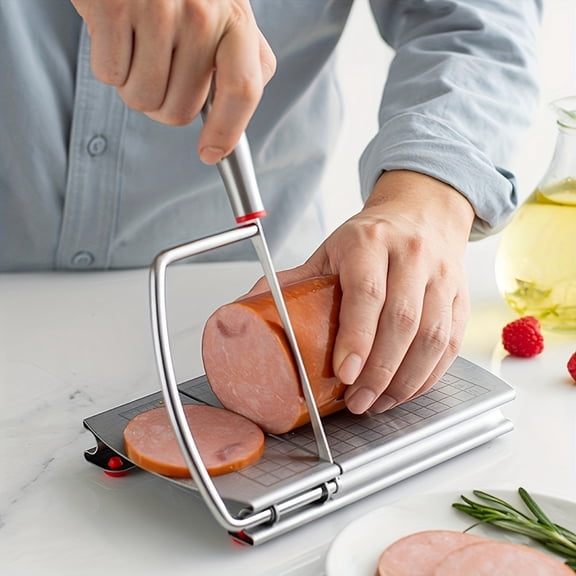 1pc,Multipurpose Cheese Slicer Cutter, Stainless Steel Cheese Cutter Board With Blade For Block Cheese, Effortless Slicing, Guillotine Sausage Ham Biltong Jerky Slicer