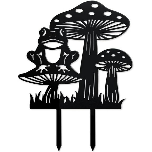 1pc Mushroom Frog Metal Outdoor Statues Silhouette Mushroom Frog Metal Decorative Garden Stakes Mushroom Silhouette Ornament Gift Funny Outdoor Decoration for Garden Backyard Patio Lawn Outdoor Black