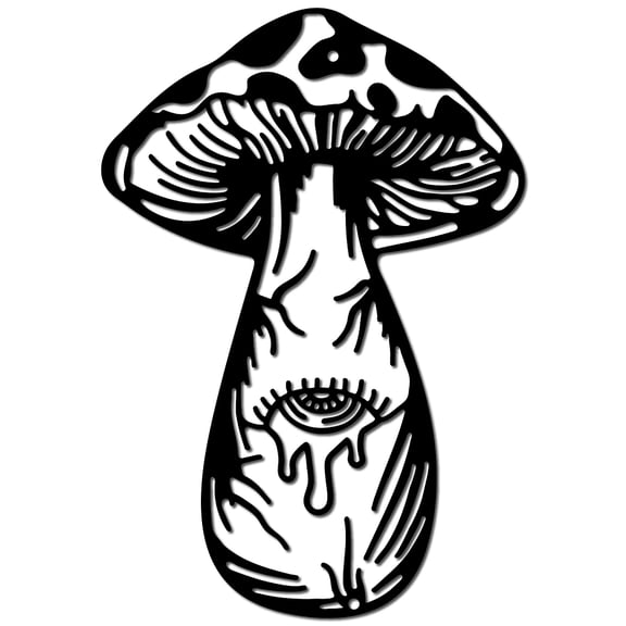 1pc Mushroom Metal Wall Art God Eye Black Wall Hanging Decor Iron Wall Art Silhouette Sculpture Decoration Sign Minimalist Ornament for Garden Home Balcony Kitchen Indoor Outdoor 11.8 x 7.9Inch Iron