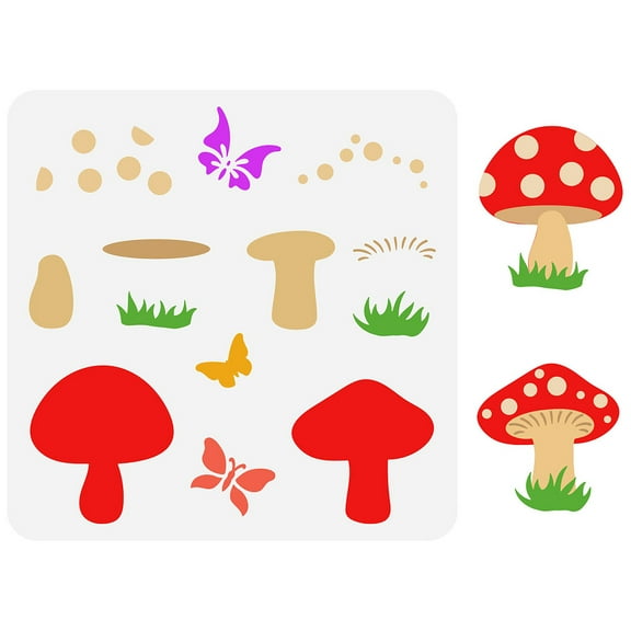 1pc Mushrooms Stencil 30x30cm Plastic Reusable Butterflies Painting Stencils Large Mushroom Grass Drawing Stencils Templates