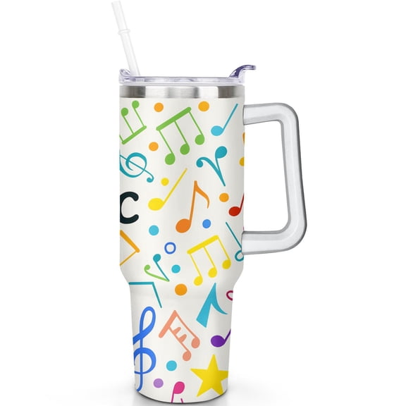 1pc Music Lover 40oz Tumbler with Straw & Handle - Insulated Stainless Steel Cup | Holiday Gift for Man Women (Christmas, Valentine's, Birthday)
