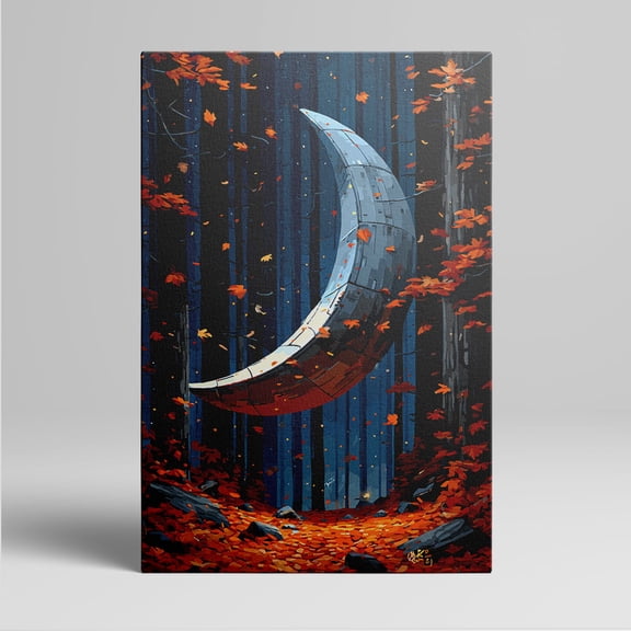 1pc Mysterious Crescent - Shaped Spaceship in an Enchanted Autumn Forest Framed Decor room hanging Wall Picture Decor for Home Gifts, living room, bathroom, bedroom, kitchen wall art decor canvas