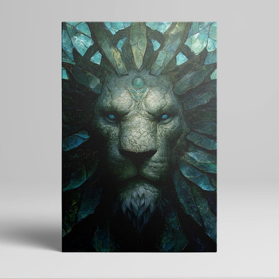 1pc Mysterious Fantasy - themed Lion Canvas Wall Art with Cracked Crystal - like Mane and Blue Eyes, framed Decor room hanging Wall Picture Decor for Home Gifts, living room, bathroom, bedroom,
