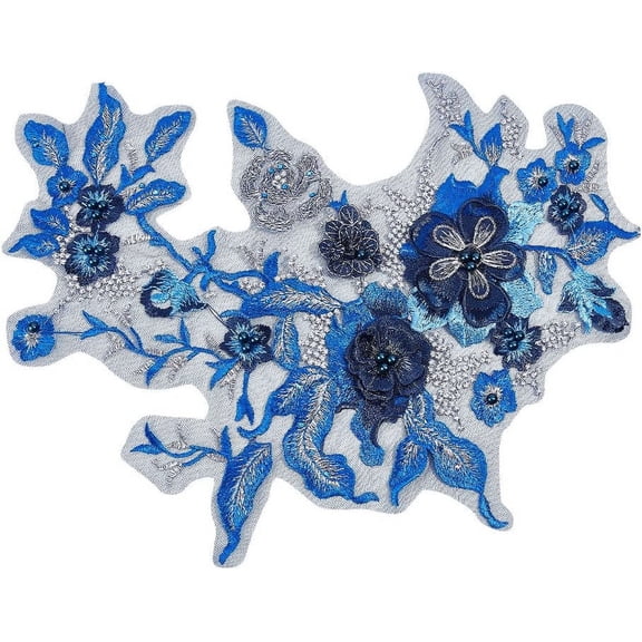 1pc NBRADS 3D Floral Embroidery Fabric Patch Polyester Embroidery Sticker Stitching Applique Blue Applique Sewing Craft Decorations for Dresses Evening Gowns Bags and Other Clothing Accessories Blue