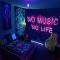thumbnail image 1 of 1pc NO MUSIC NO LIFE Fluorescent tapestry, UV black light floral and plant tapestry, bedroom home decoration wall hanging (GT3829,130x150cm), 1 of 6