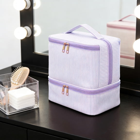 1pc Nail Polish Organizer Bag Nail Organizers and Storage, Stripe Nail Supplies Kit Organizer Travel Carrying Case for Manicure Tools (Purple)