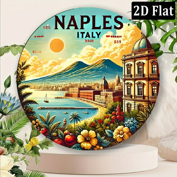 1pc Naples Italy Vintage Art Metal Aluminum Sign, 8x8 Inch Retro Painting for Home Kitchen Restaurant Bedroom Garden Garage Hotel Office Decor