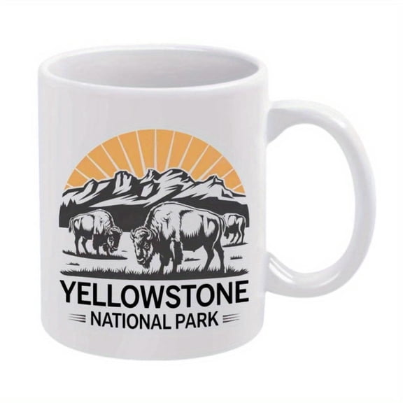 1pc National Park Ceramic Mug 11oz Humorous Buffalo Mountain Design Coffee Tea Lovers Ideal Birthdays Holidays Beverage Container Humorous Mug Durable Drinkware Coffee Mug